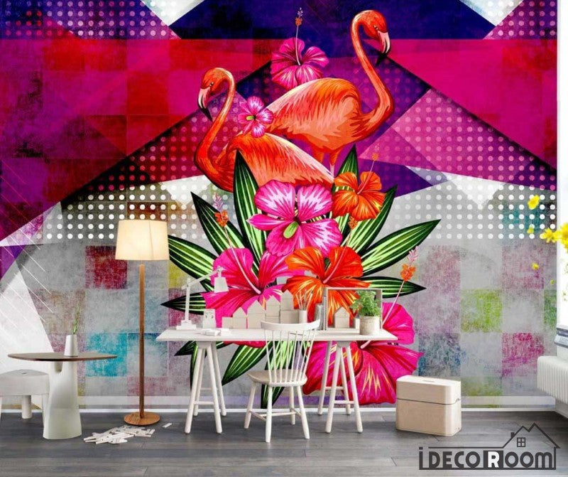 minimalism black white geometric flamingo wallpaper wall murals IDCWP-HL-000534