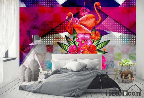 Image of minimalism black white geometric flamingo wallpaper wall murals IDCWP-HL-000534