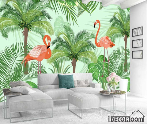 Image of Nordic flamingos tropical rainforest wallpaper wall murals IDCWP-HL-000538