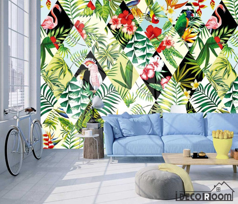 Vintage Tropical Flamingo Parrot Parlor wallpaper wall murals IDCWP-HL-000541