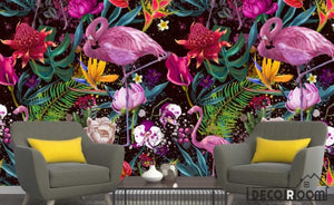 Nordic plant flowers flamingo  wallpaper wall murals IDCWP-HL-000542