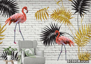 Gold leaf flamingo modern fashion wallpaper wall murals IDCWP-HL-000545