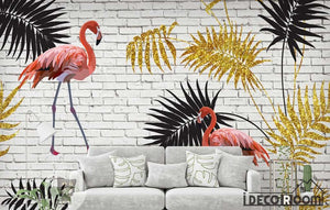 Gold leaf flamingo modern fashion wallpaper wall murals IDCWP-HL-000545
