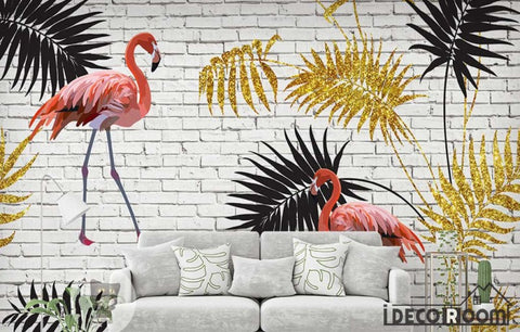 Image of Gold leaf flamingo modern fashion wallpaper wall murals IDCWP-HL-000545