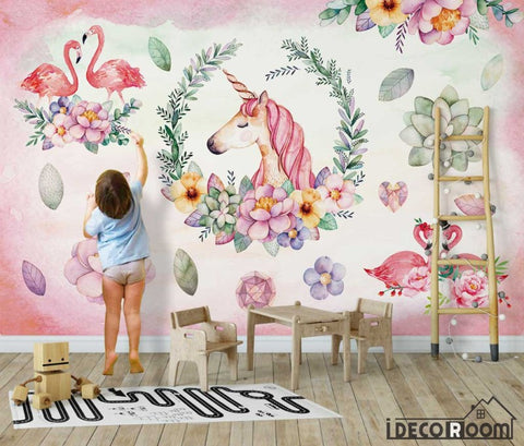 Image of Nordic minimalist flamingo decoration wallpaper wall murals IDCWP-HL-000547