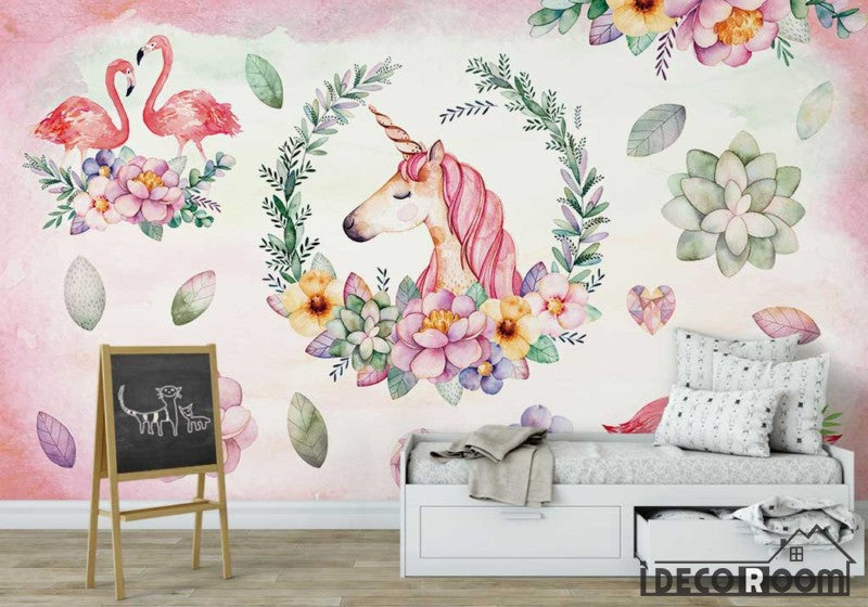 Nordic minimalist flamingo decoration wallpaper wall murals IDCWP-HL-000547