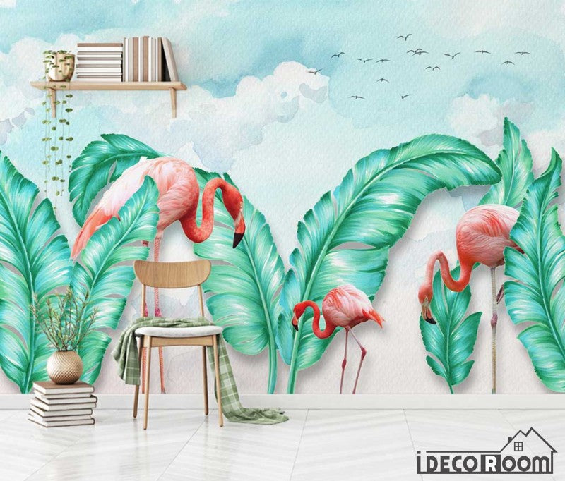 Nordic minimalist  tropical leave flamingo wallpaper wall murals IDCWP-HL-000549