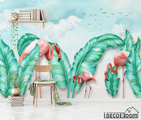 Image of Nordic minimalist  tropical leave flamingo wallpaper wall murals IDCWP-HL-000549