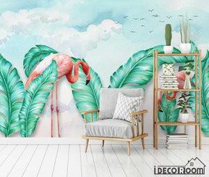 Nordic minimalist  tropical leave flamingo wallpaper wall murals IDCWP-HL-000549
