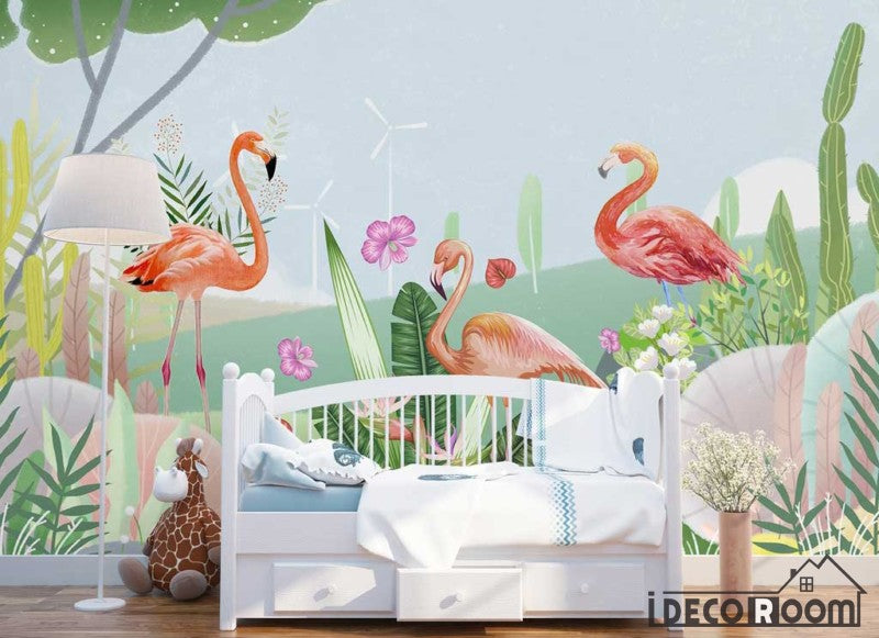 Simple  flamingo plant feathers Nordic wallpaper wall murals IDCWP-HL-000551