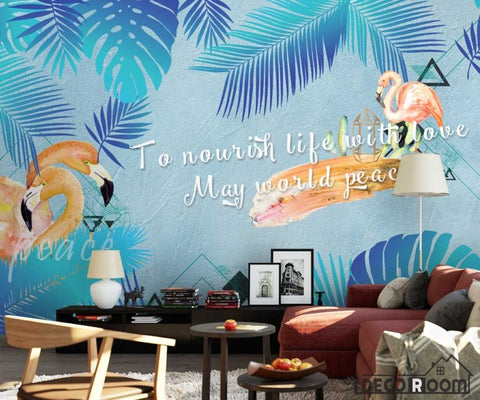 natural flamingo banana leaf plant modern  wallpaper wall murals IDCWP-HL-000556