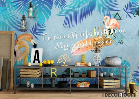Image of natural flamingo banana leaf plant modern  wallpaper wall murals IDCWP-HL-000556