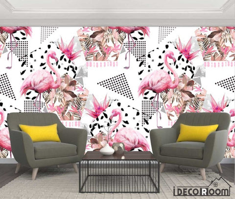 Image of Nordic Floral Flamingo  wallpaper wall murals IDCWP-HL-000558