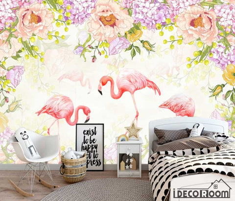 Image of floral flowers flamingo wallpaper wall murals IDCWP-HL-000559