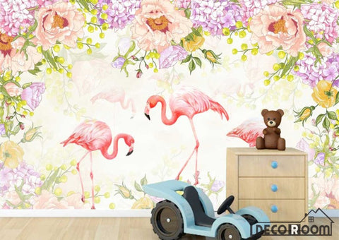 Image of floral flowers flamingo wallpaper wall murals IDCWP-HL-000559