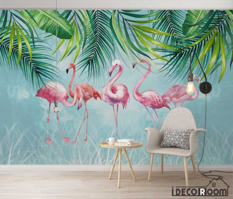 Scandinavian tropical plant Flamingo wallpaper wall murals IDCWP-HL-000561