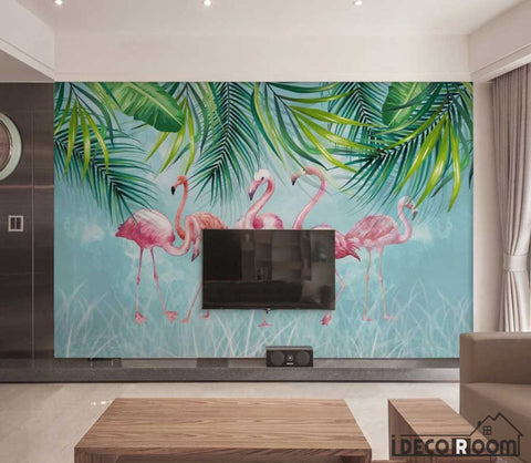 Image of Scandinavian tropical plant Flamingo wallpaper wall murals IDCWP-HL-000561