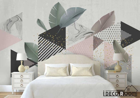 Image of Modern fashion geometry creative leaves flamingo wallpaper wall murals IDCWP-HL-000564