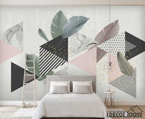 Modern fashion geometry creative leaves flamingo wallpaper wall murals IDCWP-HL-000564