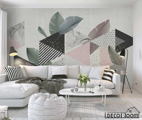 Image of Modern fashion geometry creative leaves flamingo wallpaper wall murals IDCWP-HL-000564
