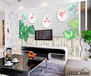 European  flamingo wood planks green leave wallpaper wall murals IDCWP-HL-000566
