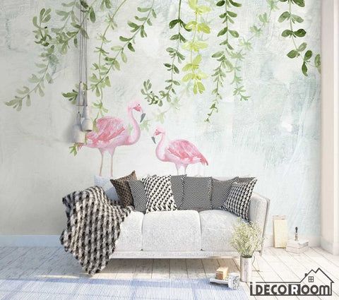 Image of Nordic Watercolor Flamingo Sofa wallpaper wall murals IDCWP-HL-000570