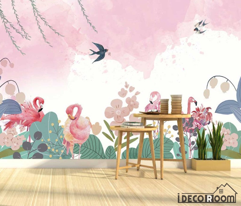 floral flamingo wallpaper wall murals IDCWP-HL-000572