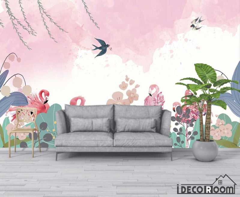 floral flamingo wallpaper wall murals IDCWP-HL-000572