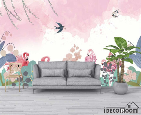Image of floral flamingo wallpaper wall murals IDCWP-HL-000572