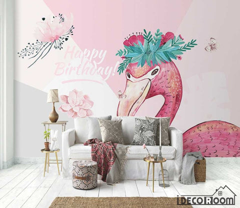 Image of Nordic  flamingo sofa wallpaper wall murals IDCWP-HL-000575