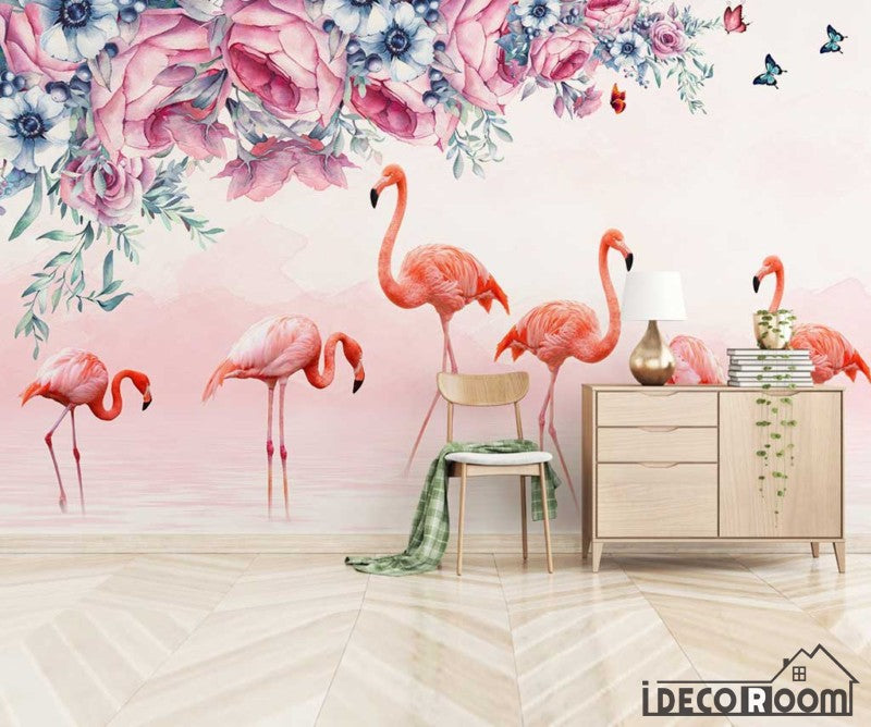Nordic rose butterfly flamingo wallpaper wall murals IDCWP-HL-000576