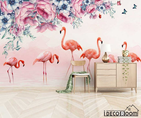 Image of Nordic rose butterfly flamingo wallpaper wall murals IDCWP-HL-000576