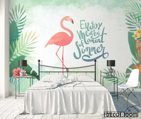 Image of New Chinese style green leaf flamingo wallpaper wall murals IDCWP-HL-000580