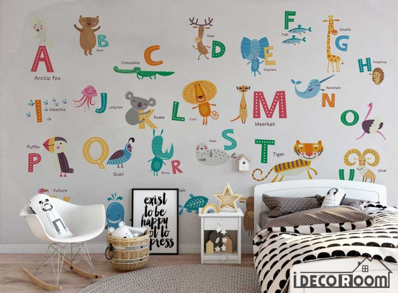 Nordic Cartoon Animal 26 Letter Theme wallpaper wall murals IDCWP-HL-000581