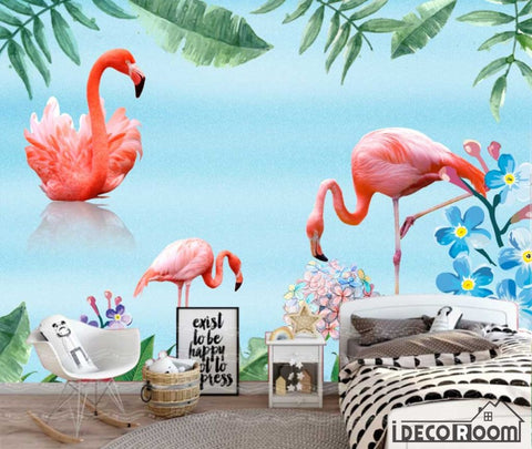 Image of Nordic minimalist tropical leaves flamingo wallpaper wall murals IDCWP-HL-000585