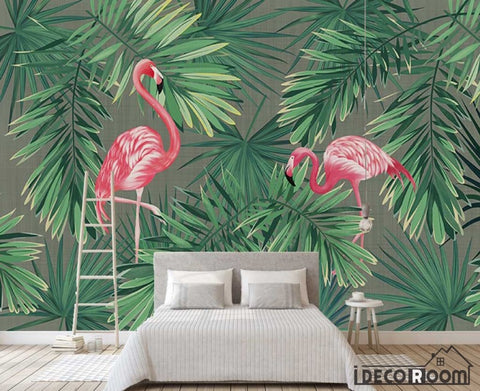 Image of European vintage plant banana leaf flamingo wallpaper wall murals IDCWP-HL-000588