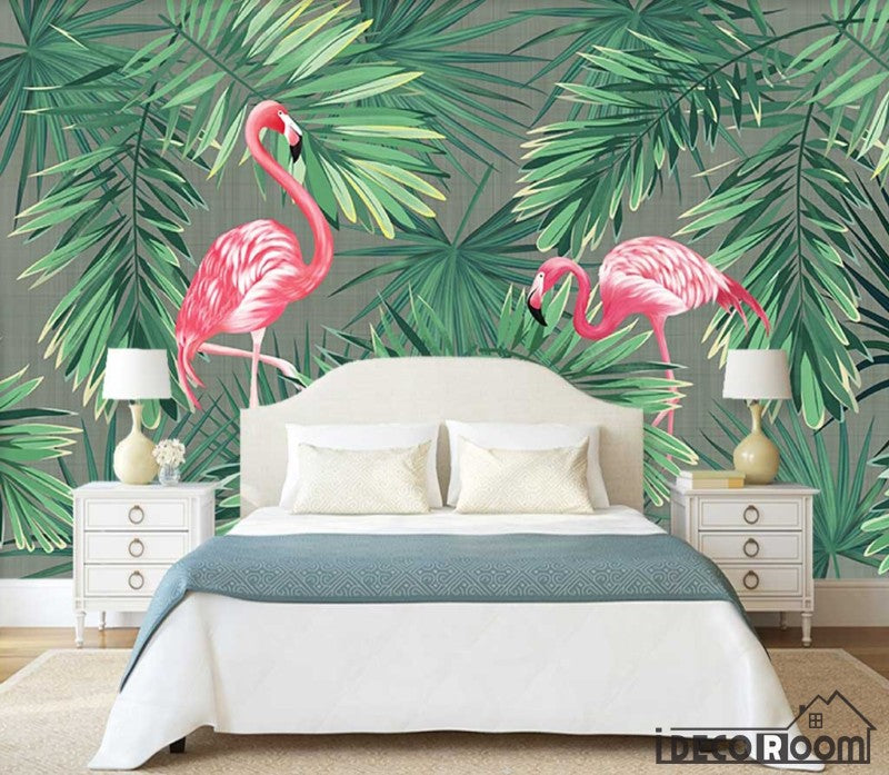 European vintage plant banana leaf flamingo wallpaper wall murals IDCWP-HL-000588