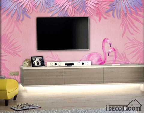 Image of Flaming flamingo pastoral wallpaper wall murals IDCWP-HL-000589