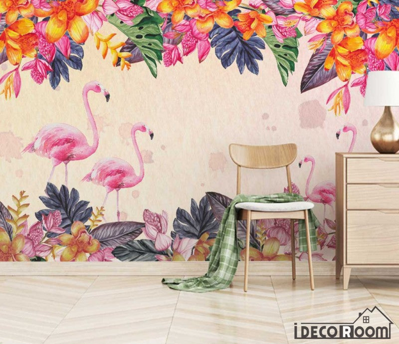 plant tropical rainforest flamingo wallpaper wall murals IDCWP-HL-000590