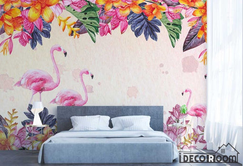 Image of plant tropical rainforest flamingo wallpaper wall murals IDCWP-HL-000590