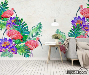 Nordic tropical plant floral flamingo sofa wallpaper wall murals IDCWP-HL-000592