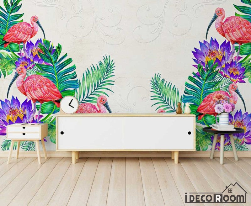 Nordic tropical plant floral flamingo sofa wallpaper wall murals IDCWP-HL-000592
