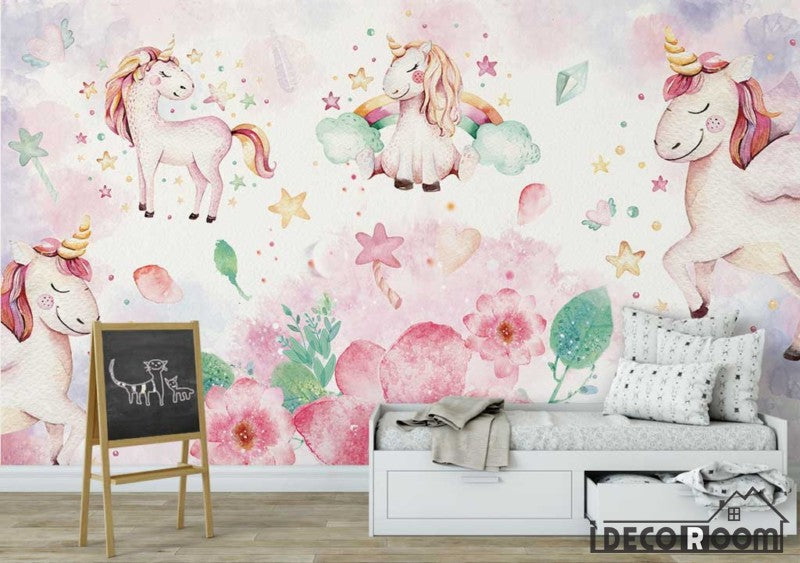 Pink Nordic Simple Unicorn wallpaper wall murals IDCWP-HL-000593