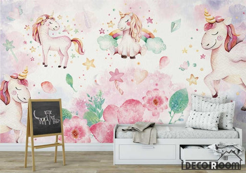 Image of Pink Nordic Simple Unicorn wallpaper wall murals IDCWP-HL-000593