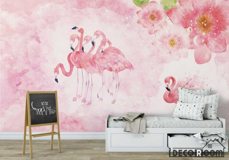 Pink Flowers Scandinavian Simple Flamingo wallpaper wall murals IDCWP-HL-000596