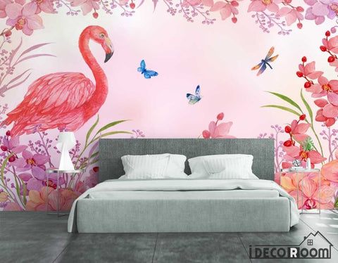 Image of Nordic Flamingo European butterfly wallpaper wall murals IDCWP-HL-000598