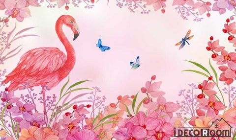 Image of Nordic Flamingo European butterfly wallpaper wall murals IDCWP-HL-000598