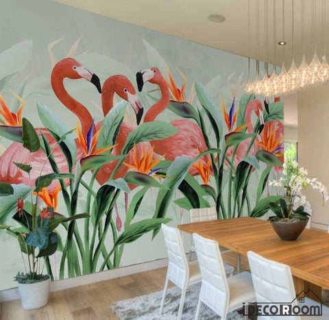 Image of Nordic minimalist tropical leaves flamingo wallpaper wall murals IDCWP-HL-000600