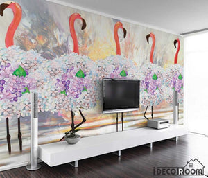 minimalism abstract tropical floral flamingo wallpaper wall murals IDCWP-HL-000602