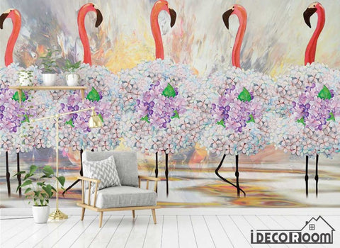 Image of minimalism abstract tropical floral flamingo wallpaper wall murals IDCWP-HL-000602